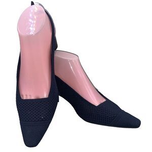 Vivaia Sling Back Pump Women EU 39 Navy Blue Pointed Toe Block Heel Knit